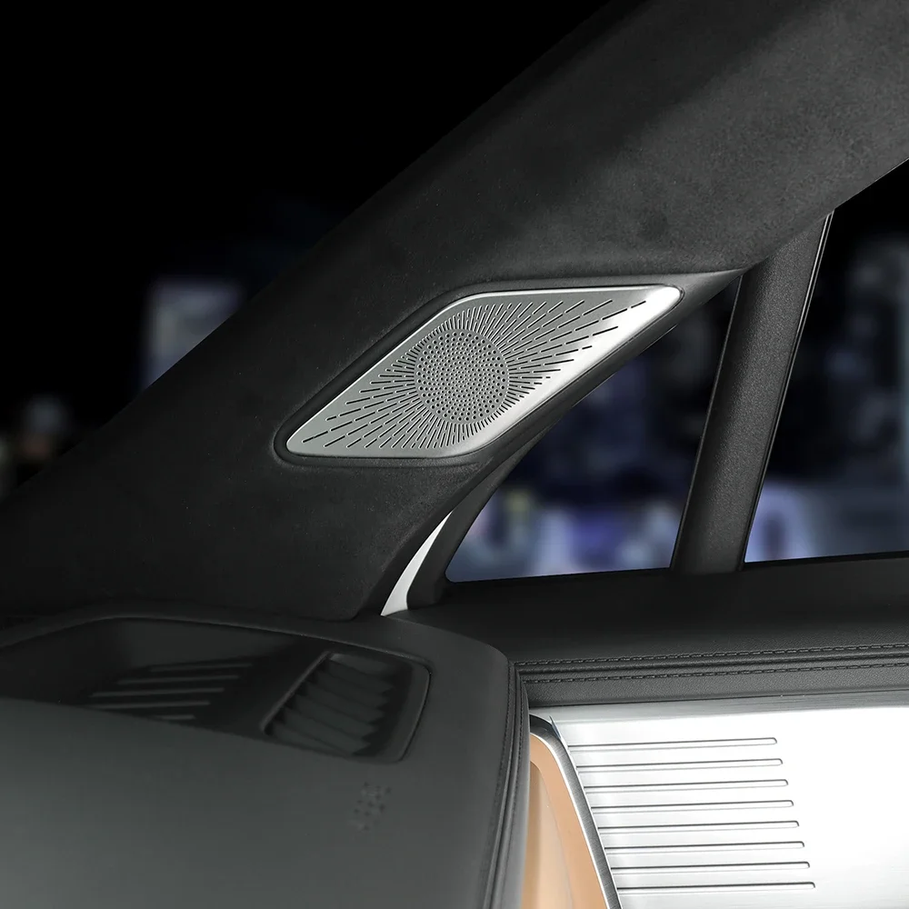 Фото Подходит для Hyundai Santa Fe MX5 2024 2025, 2 шт., дверь автомобиля из нержавеющей стали, крышка аудиодинамика, накладка с левым рулем №2