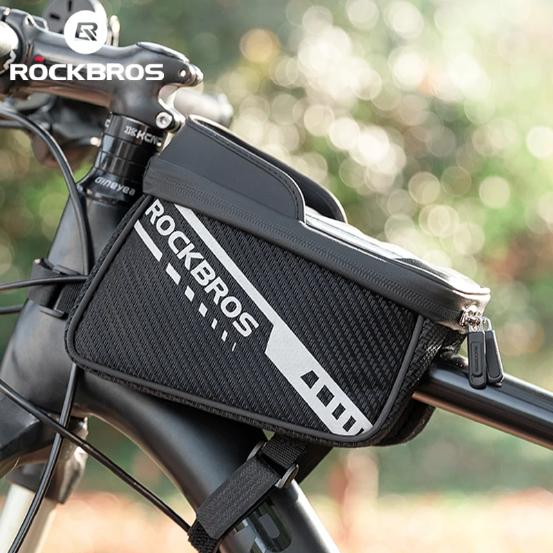 

ROCKBROS Red-dot Front Bike Bag Sensitive Touch Screen Reflective 1L Bag Double Zipper Separate Storage Bag MTB Bike Accessories
