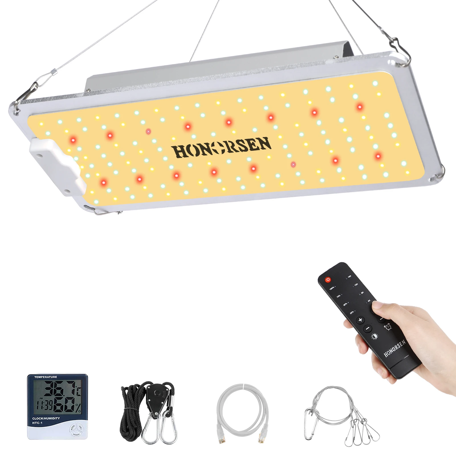 Светодиодный светильник для выращивания растений HONORSEN, 600 Вт, полный спектр, 2 х2 фута, дистанционное управление, Регулируемая яркость, с таймером, для гидропоники, освещение для растений