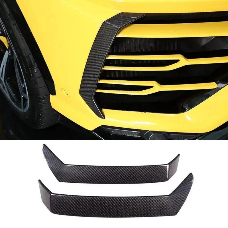 Фото 2018-2024 Для Lamborghini Urus: Комплект из 2-х карбоновых аэродинамических накладок на передний бампер (спойлеры, сплиттеры, канарды, аэро-плавники) №1