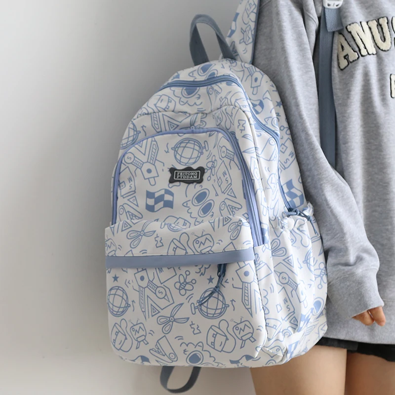 

Новый женский рюкзак с мультяшным принтом, женская модная Водонепроницаемая нейлоновая дорожная сумка, кавайная школьная сумка для девочек-подростков, сумка для книг