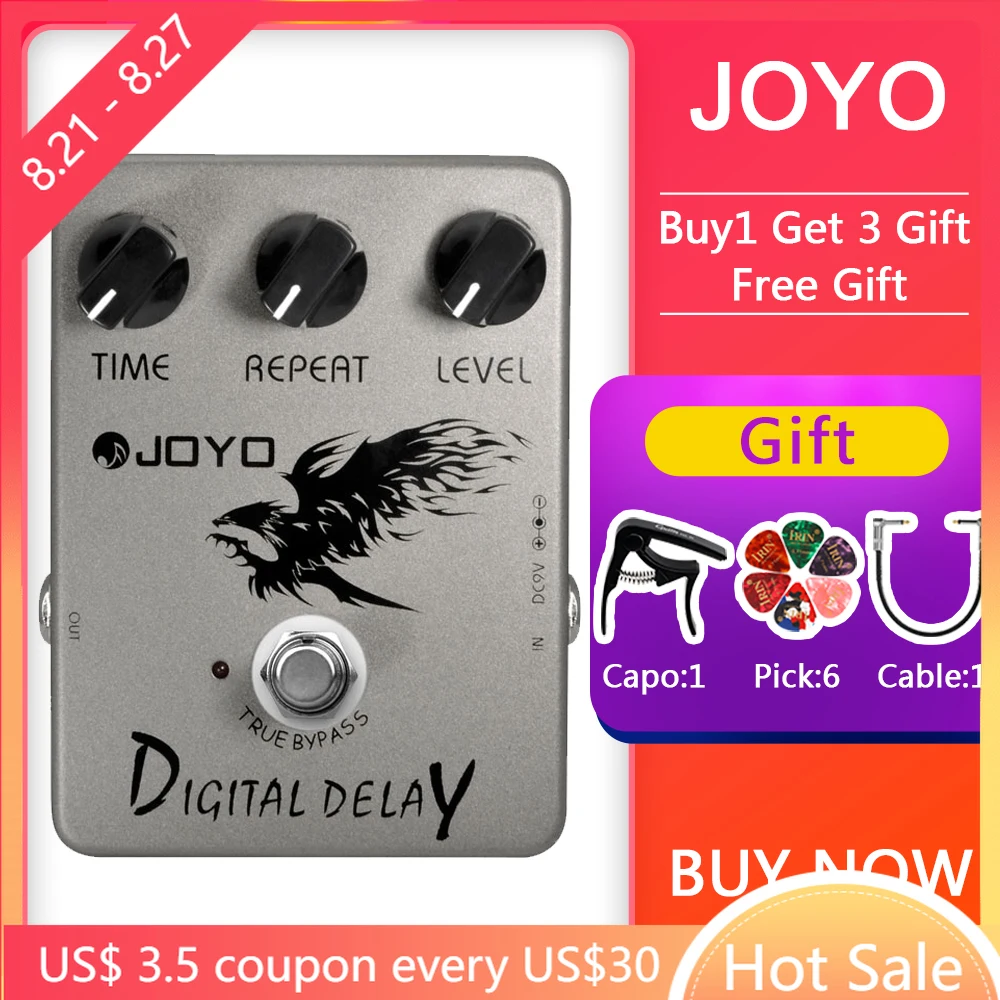 

JOYO JF-08 Digital Delay Guitar Effect Pedal for Electric Guitar Bass Pedal Analog Delay Pedal Time Range 25-600ms True Bypass