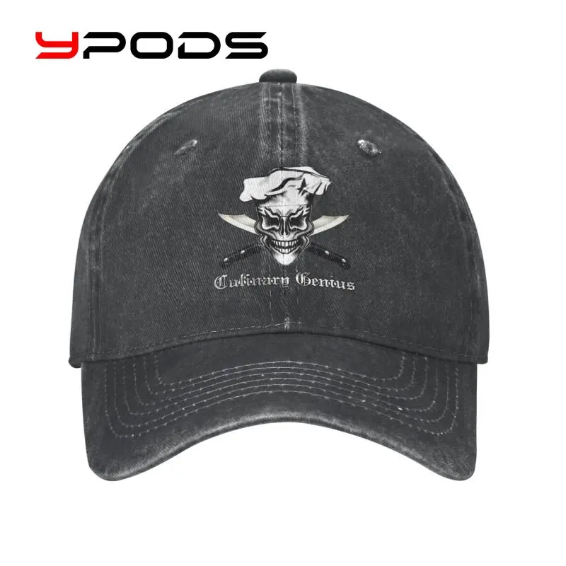 

Culinary Genius Skull Chef Motorcycle Baseball Cap Adult Cooking Pirate Adjustable Dad Hat Women Men Outdoor