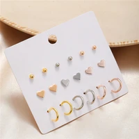 9 pair womens stud earrings set korean fashion round heart simple cute small stud earring for women girls party jewelry gifts
