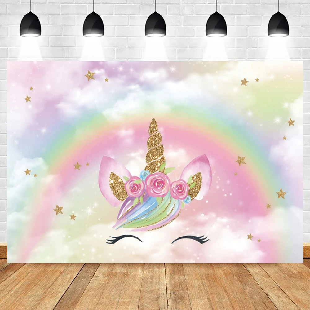 

Baby Birthday Unicorn Decorations Photography Backdrop Photozone Rainbow Party Photo Studio Photographic Background Photophone