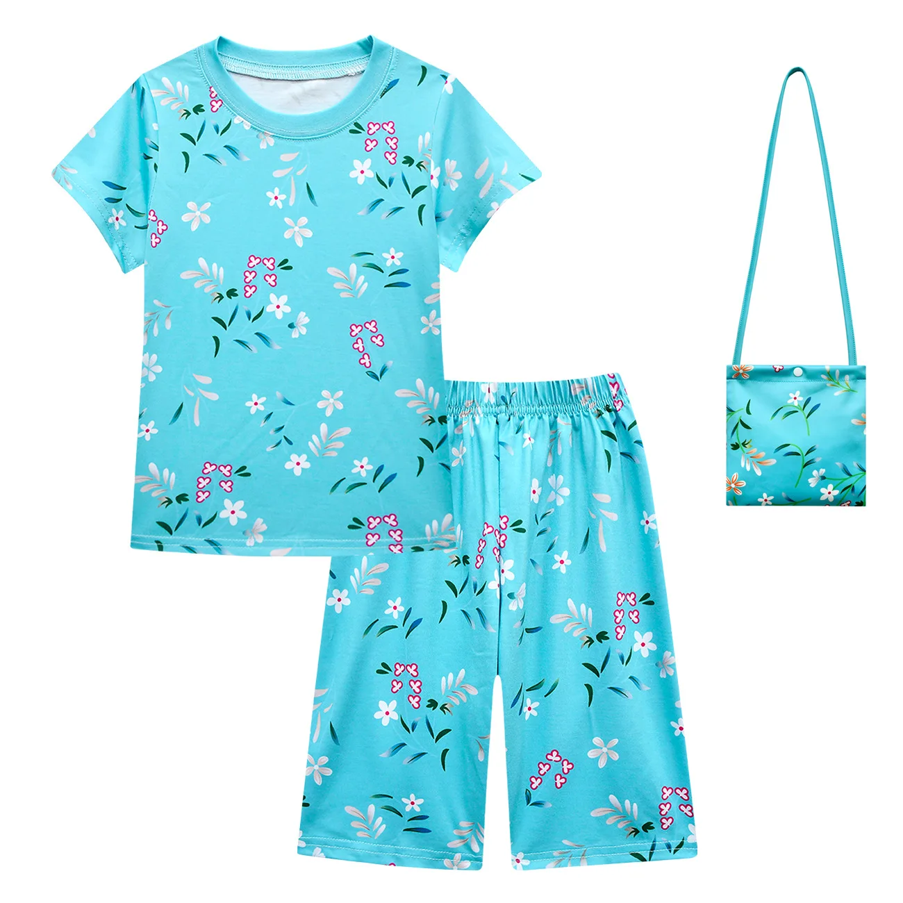 

New Kids Clothes Girls Movie Enchanted 2 Disenchanted Short Sleeve T-shirt + Pant 2pcs Set Children Flower Print Birthday Outfit