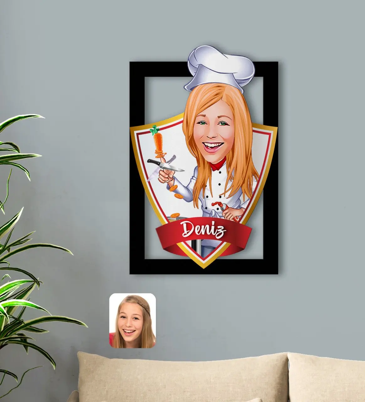 

Personalized Is Women Chef Caricature OF 3D Wooden table