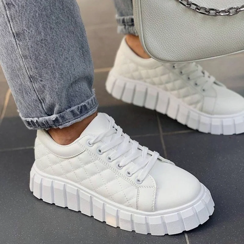 

New Autumn Flat Thick Bottom Leather Women's Shoes Leisure Sports Shoes Fashion Vulcanized Shoes Female Sneakers обувь женский