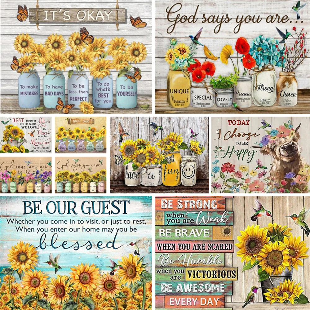 

Flower Sunflower Text Pre-Printed 11CT Cross Stitch Patterns Embroidery Handiwork Sewing Craft Handmade Promotions Design Needle