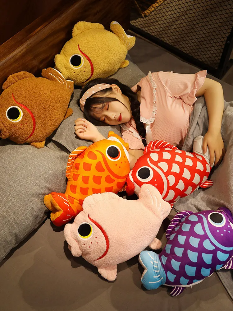 

45CM Lovely Cyprinus Carpio Plush Pillows Kawaii Simulation Koi Fish Dolls Cute Cushion with Blanket Hand Warmer Toys for Girls