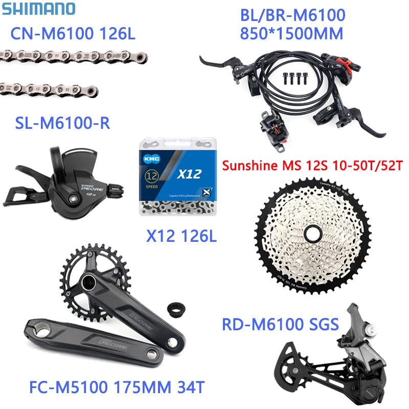 

SHIMANO DEORE M6100 12 Speed Groupset Shifter Rear Derailleur Cassette Sprocket Chain Crankset M6100 Hydraulic Disc Brake Group