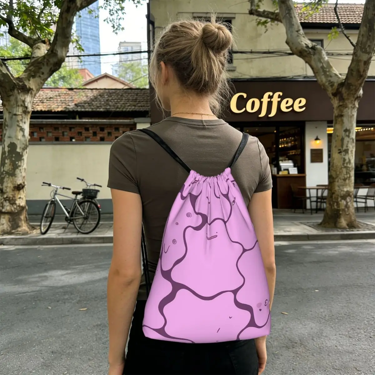 Фото Рюкзак-мешок Ditto Pattern (без блесток) на шнурке для походов и велоспорта, портативная дорожная сумка-мешок для мужчин и женщин №5