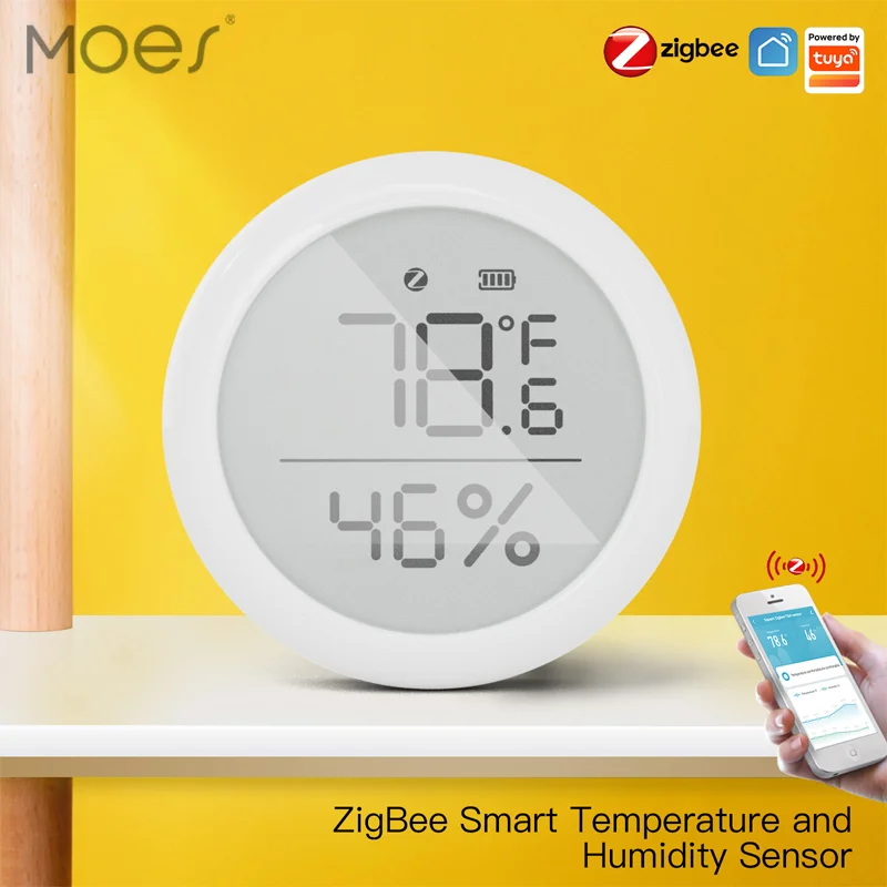 

Moes Temperature And Humidity Sensor Indoor Hygrometer With LCD Display Remote Control ZigBee Hub Gateway Tuya Smart ZigBee