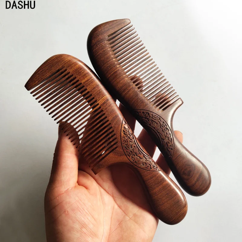 

Сандаловая расческа DASHU из натурального сандалового дерева с гравировкой, массажная Антистатическая расческа, инструмент для ухода за воло...
