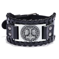 viking mythology odin thors hammer bracelet nordic celtic wolf head retro leather wide bracelet
