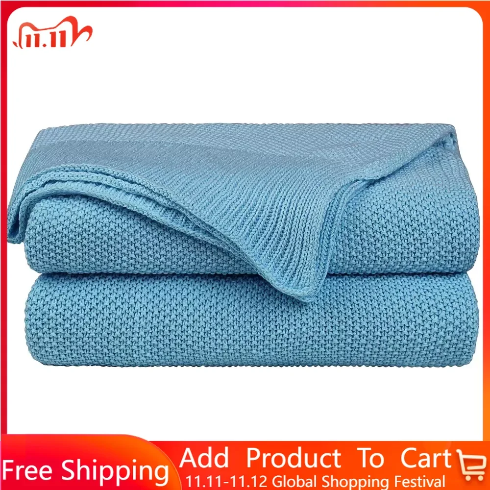 

Одеяло из чистого хлопка, мягкое вязаное одеяло бледно-Лазурное, бесплатная доставка, домашний текстиль, сад