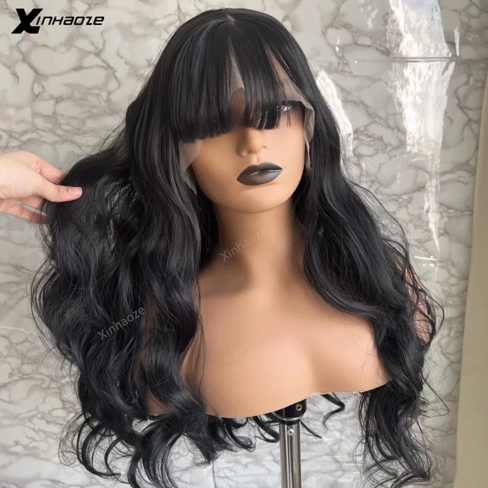 Body Wave 5x5 Silk Top Human Hair Wigs With Bangs Brazilian Remy Glueless 180% Density 13x4 Lace Frontal Wigs For Black Women