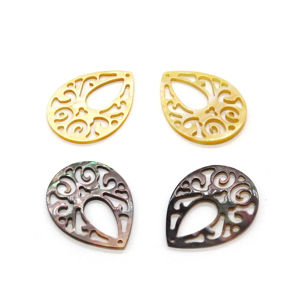 Кулон в форме капли с резьбой из натуральной желтой ракушки 25x33 мм изысканная