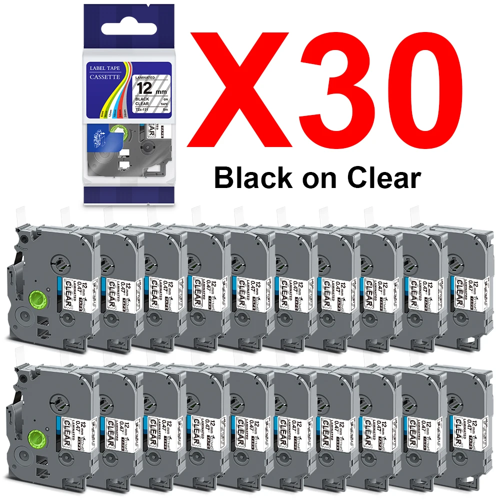 

Ecowell 30Pcs For Brother 231 Black on White Laminated Label Tape 131 431 531 631 231 TZ-White-Label Tape for PT-H110 PT-D210