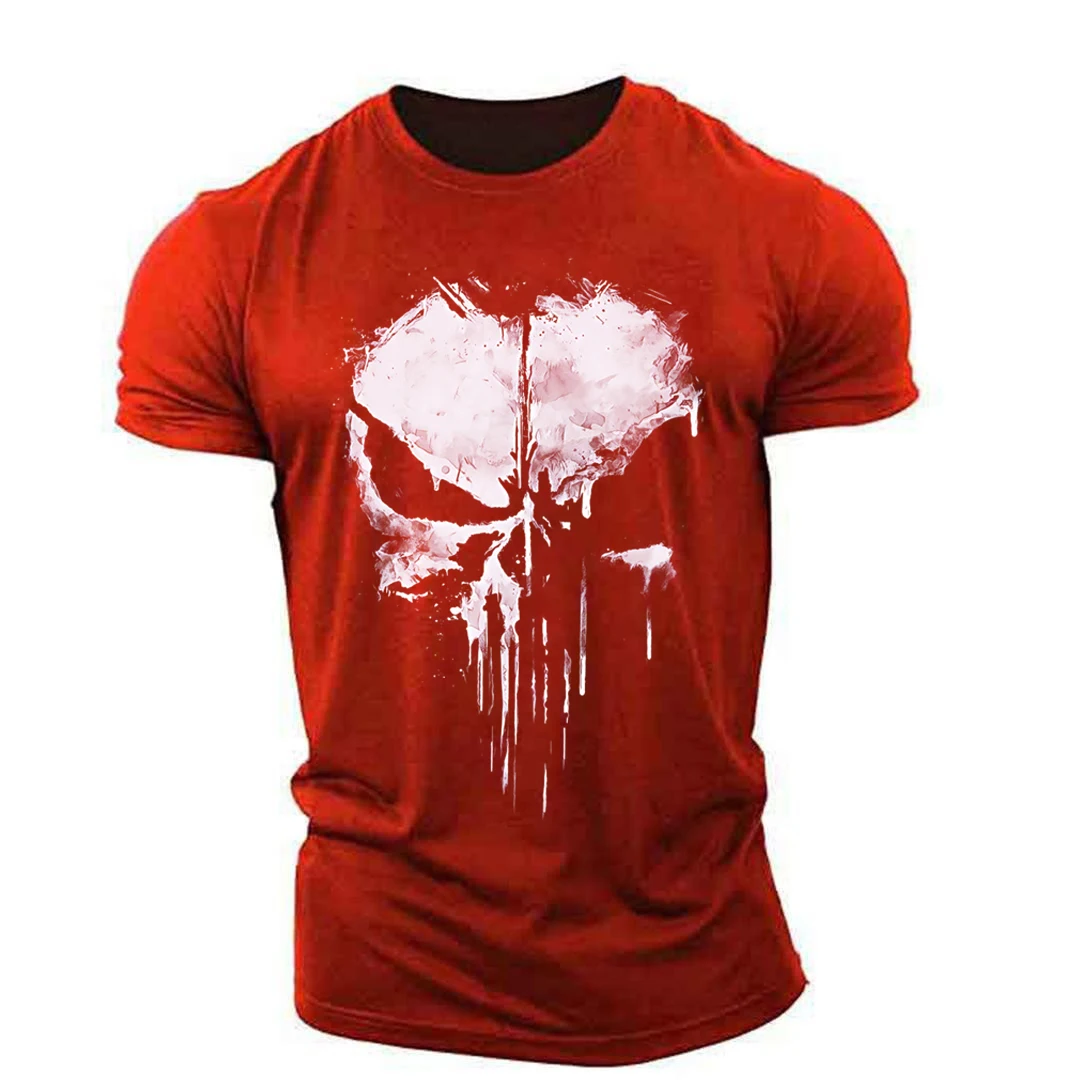 

New Large Size Harajuku Skull Print T-Shirt Muscular Men's Sports Personality Short-Sleeved Outdoor Elastic Quick-Drying Top
