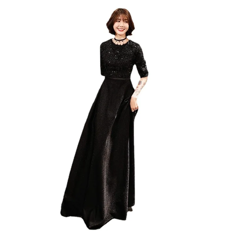 New Black Long Dress, Conductor, Piano Performance, Host, Evening Dress, Annual Show, Art Examination, Chorus, Large Dress