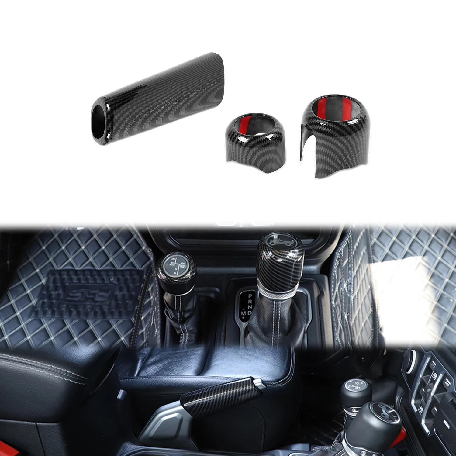 

JL 4WD Handbrake Gear Shift Knob Head Decoration Cover Trim for Jeep Wrangler 2018-2023 ABS Kits 3Pcs Car Interior Accessories