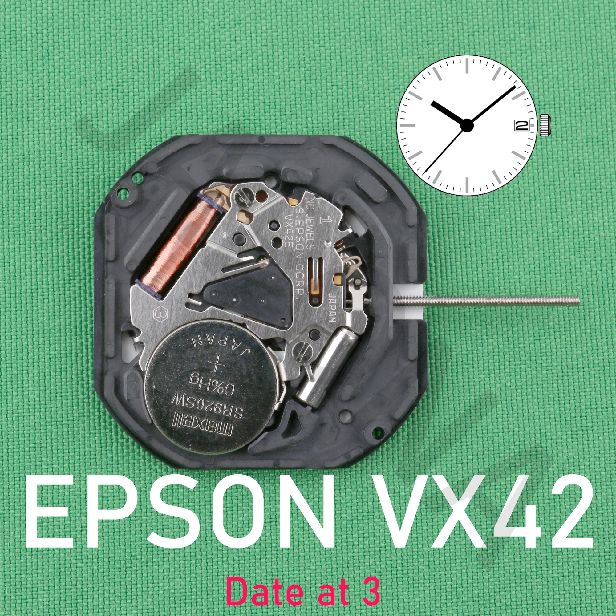 EPSON VX42 Standard movement with date Calendar display japan movement VX42E Three Hands Calendar Date Metal quartz movement