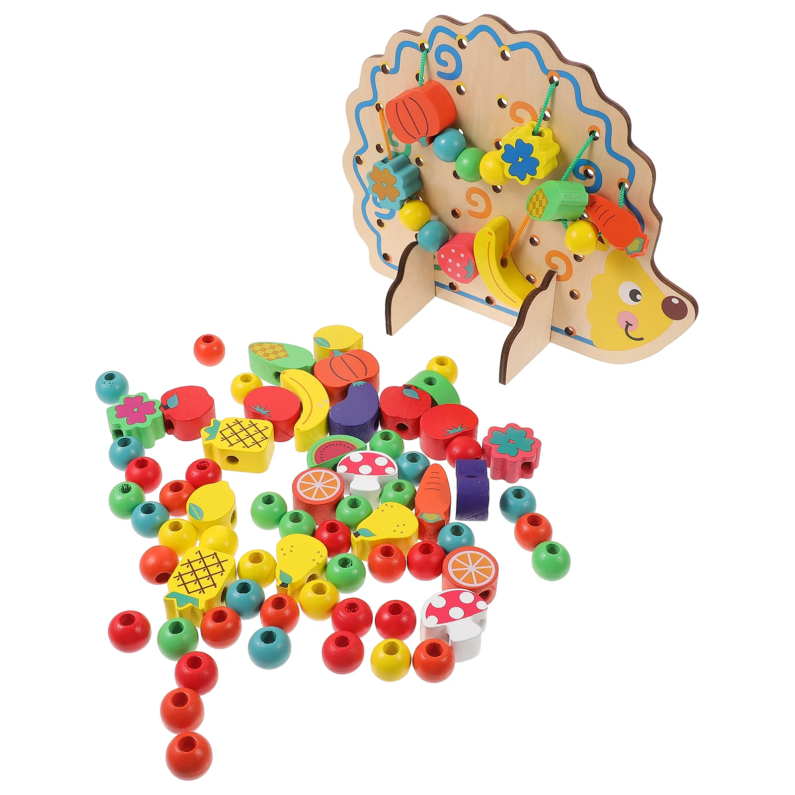 

Intelligent Toys Fruits Blocks Hedgehog Threading Kids Wooden Toddler Funny Beaded Building