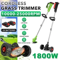 21/24V Cordless Grass Trimmer Electric Powerful Lawn Mower With 2Pcs Battery Double Wheel Adjustable Garden Pruning Cutter Tools
