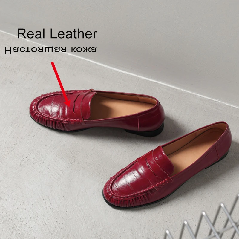 Фото Женские туфли JOZHAMTA из натуральной кожи, размеры 34-39, повседневная обувь, модные туфли на низком каблуке, лоферы для женщин, весенняя повседневная обувь №2