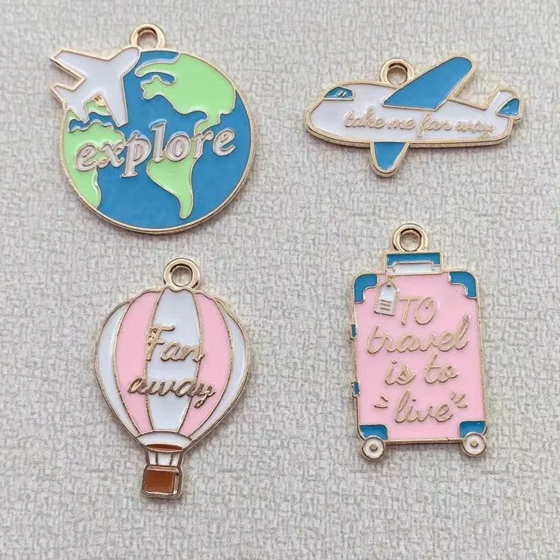 

10pcs Enamel Hot Air Balloon Aircraft explore Charm for Jewelry Making Earring Pendant Necklace Bracelet Accessories