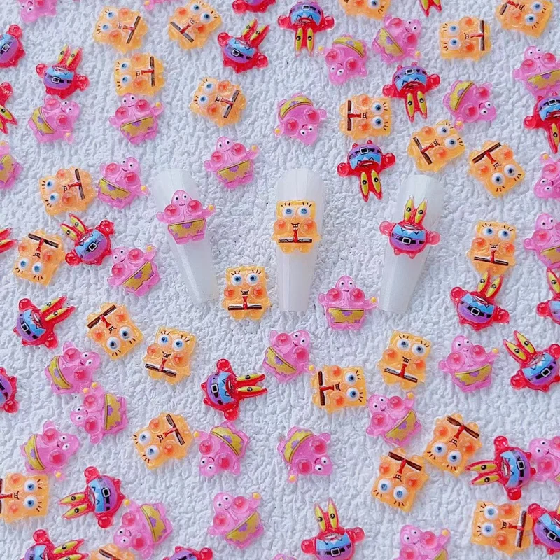 

20pcs Cartoon Sponge-Bob Anime Nail Patches Sticker DIY Nail Accessories Jewelry Nail Decoration Resin Nail Parts for Girls Gift