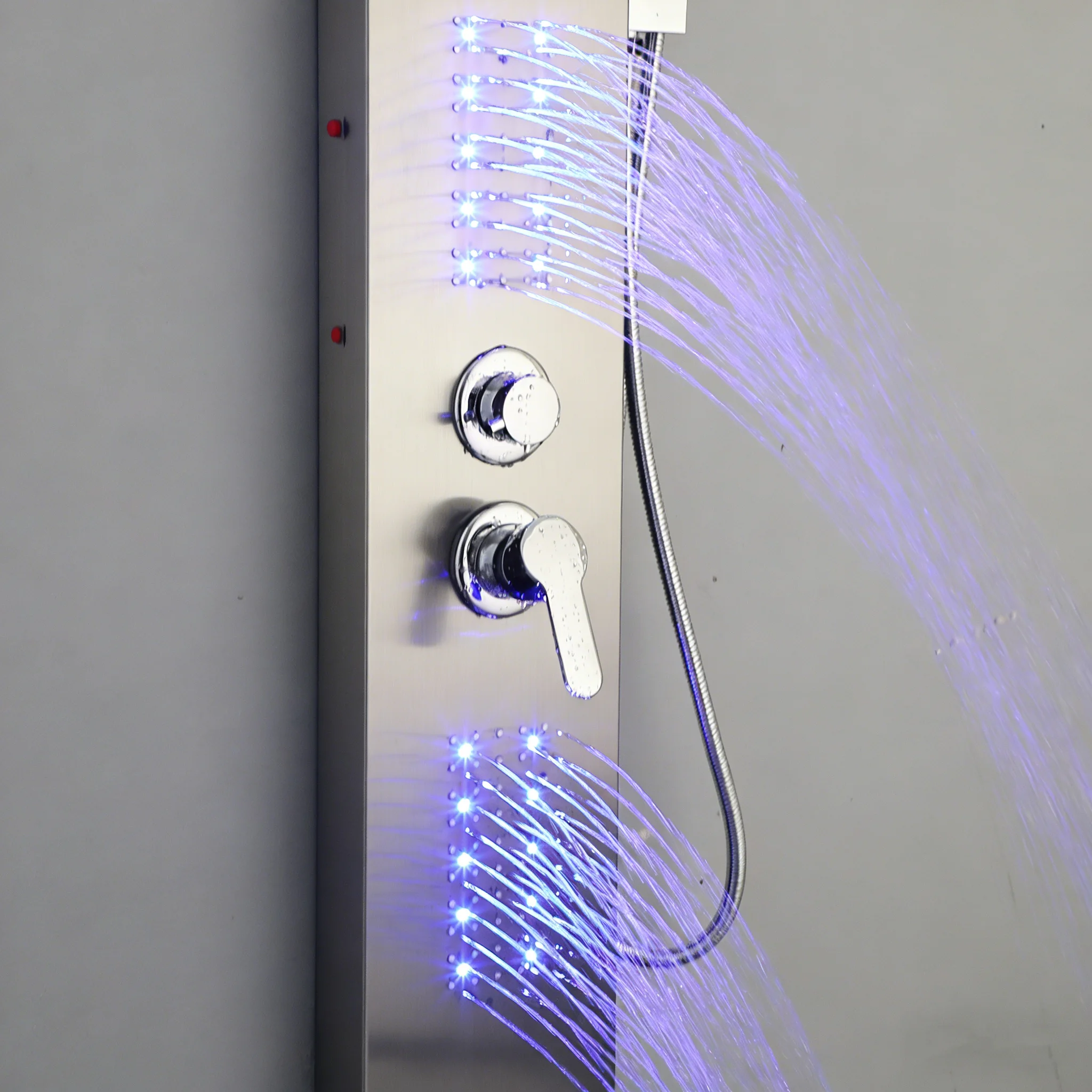 Душевая система KEMAIDI из нержавеющей стали: панель-колонна с LED-подсветкой, 5-функциональный смеситель, дождевая и массажная система с форсунками для тела (art.: 3920dbc6f82b2) - 3920dbc6f82b2