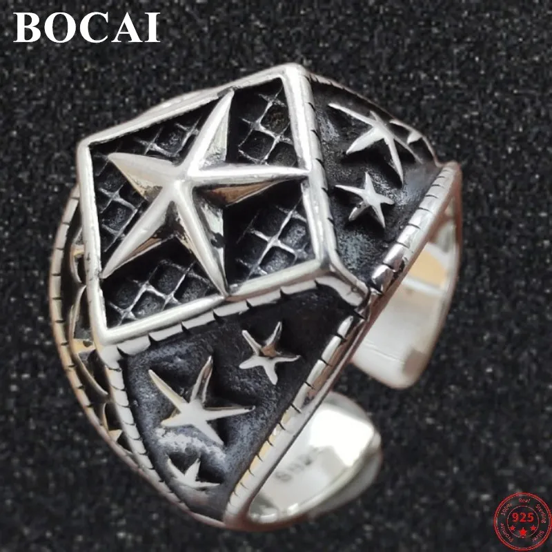 

Мужские кольца из серебра 2023 пробы BOCAI S925, новые мужские модные рельефные Регулируемые кольца с пятиконечными звездами, серебряные ювелирные изделия