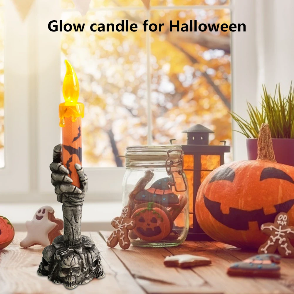 

Halloween Decor Led Candle Light Smoke-free Holding Lamp Skeleton Ghost Easy Install/remove Plastic for Scene Layout Props Decor