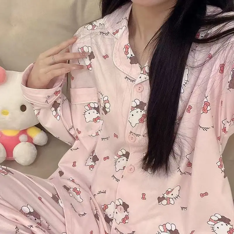 

Kawaii Sanrio пижамы Hello Kittys My Melody Cinnamoroll мультфильм аниме персонаж студент свободный длинный рукав одежда девушки подарок