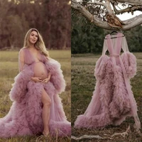 womens maternity photo shoot dress 2022 illusion tulle sexy birthday gowns long puff tiered ruffles fluffy party dresses
