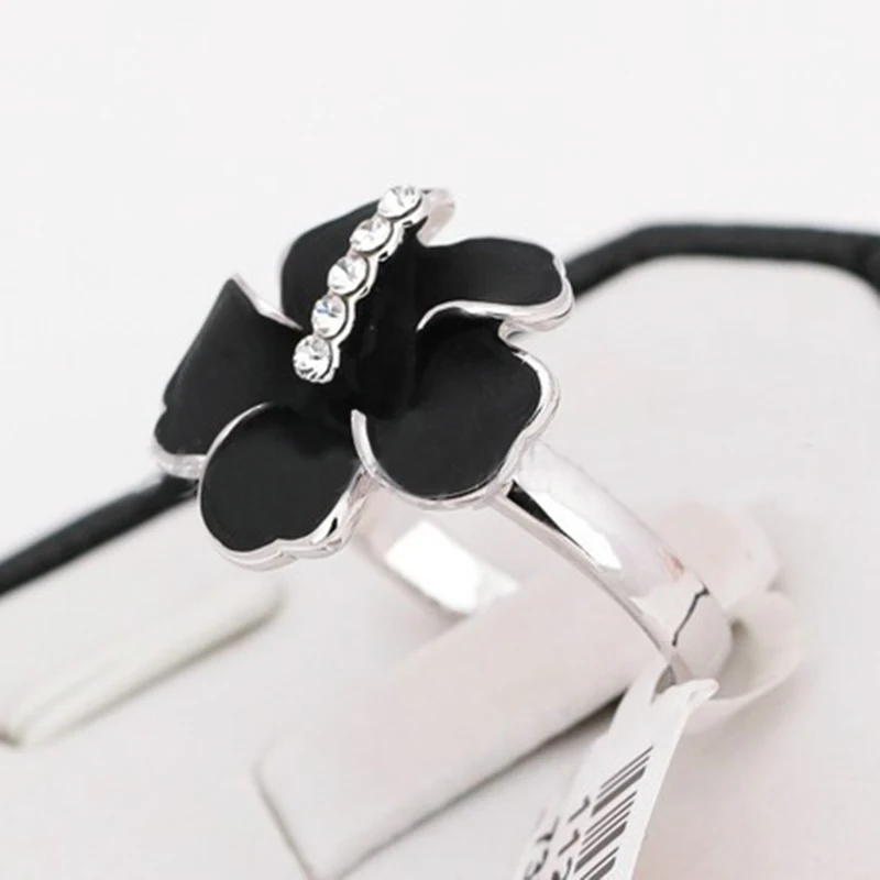 Кольца с черным цветком для женщин высокое качество ZYR263 модные серебристые