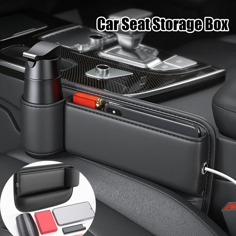 

Car Seat Crevice Storage Box Multifunction PU Leather Auto Seat Gap Storage Bag With Cup Holder Car Interior Crevice Organizer