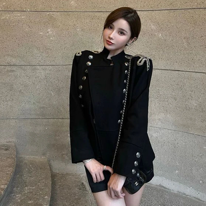 

Women's Woolen Short Jacket Coat 2023 New Slim Leisure Shoulder Stud Bead Metal