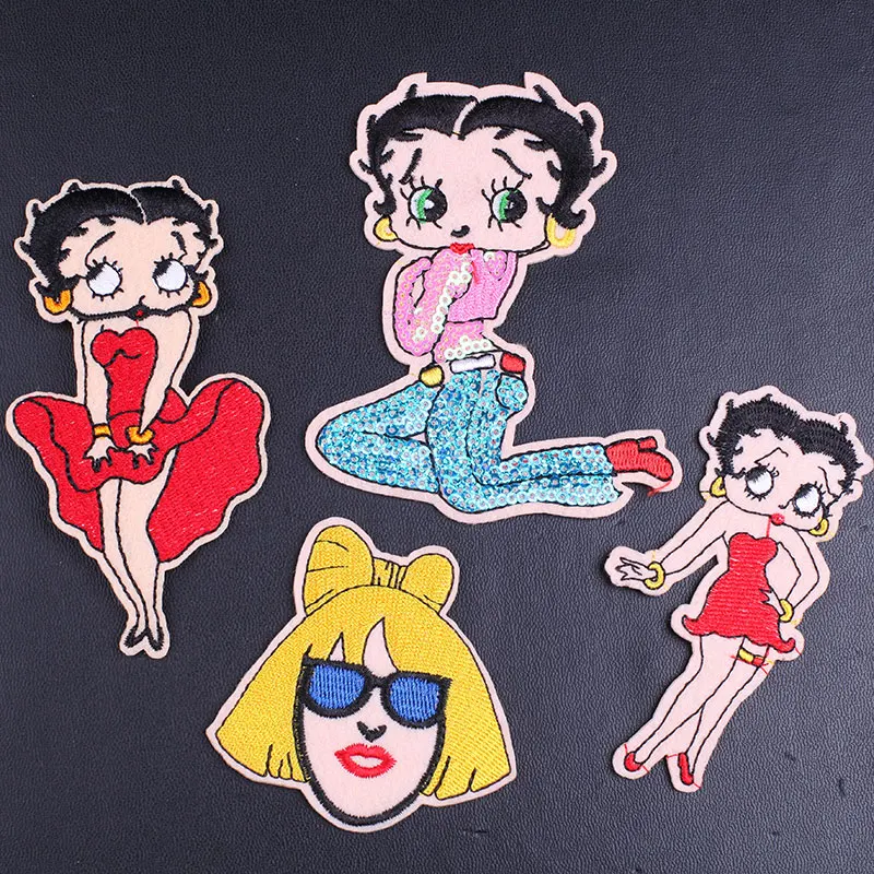 

Iron on Girls Embroidered Patches for Clothing Thermoadhesive Patch Stickers on Clothes Cartoon cute betty Girl Applique Badges