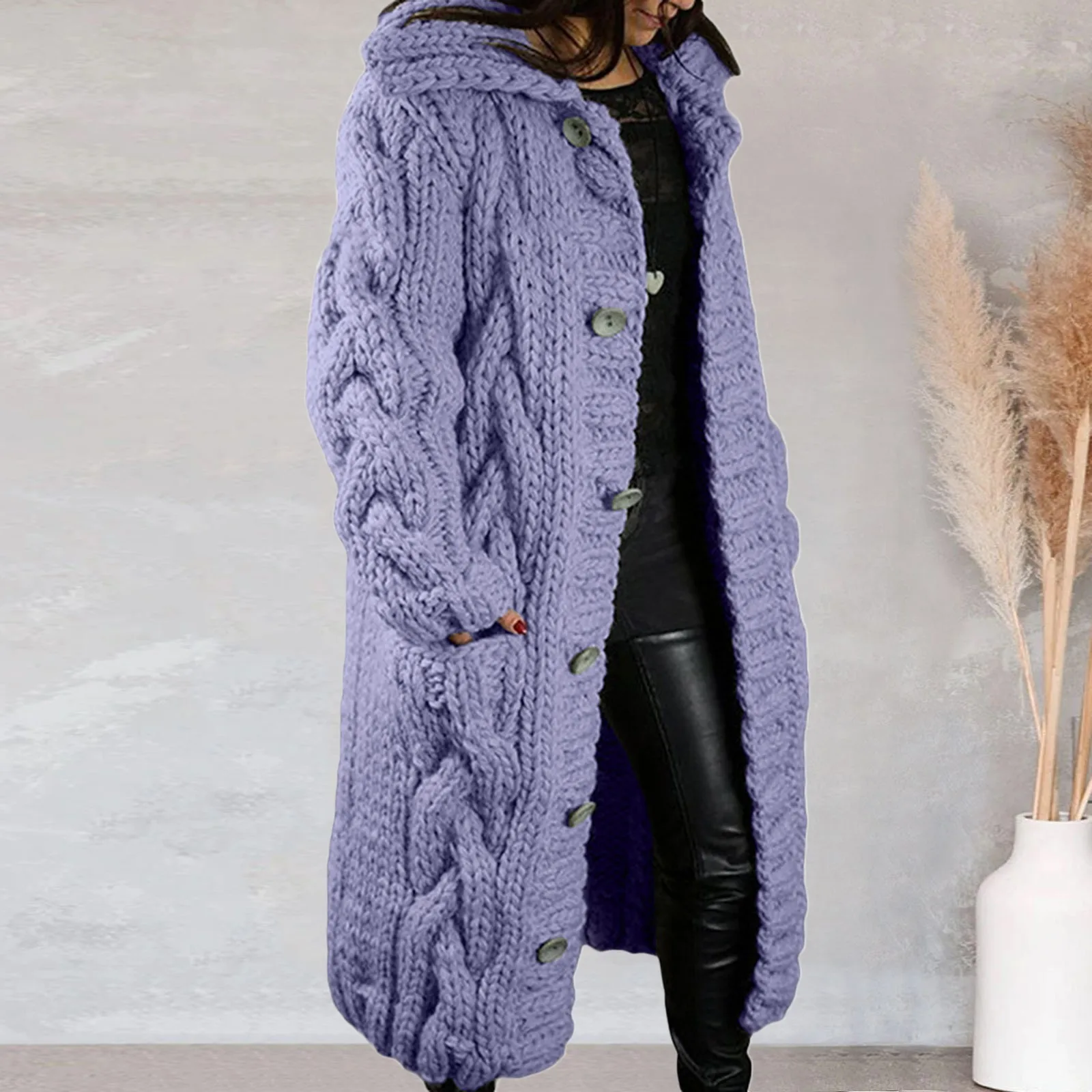 

Женский вязаный кардиган с карманами, повседневный однобортный кардиган свободного покроя с длинным рукавом и открытым спереди, Модное теп...