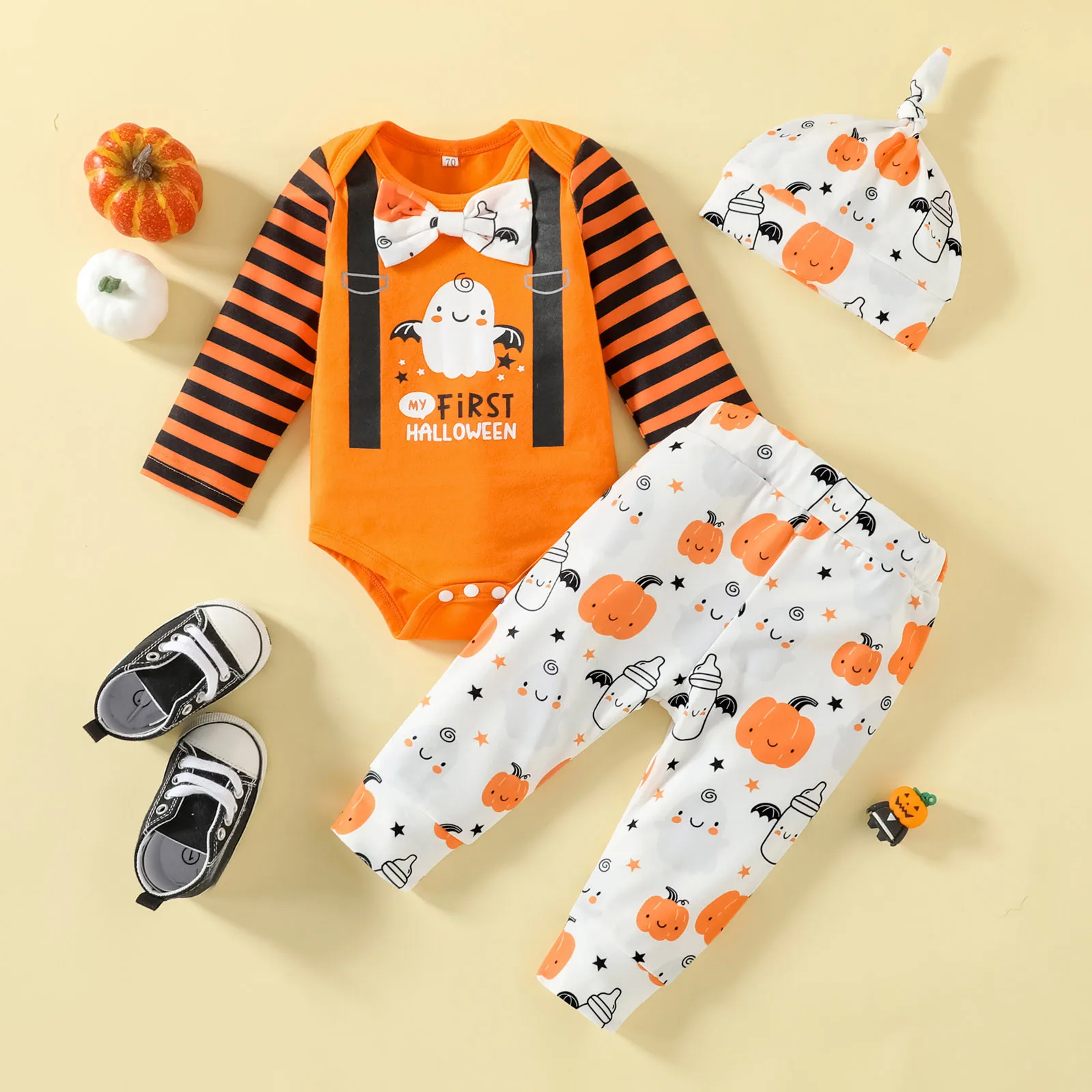 

Летняя одежда для девочек 6 месяцев, Детский комбинезон на Хэллоуин с длинным рукавом для мальчиков и девочек, боди с рисунком тыквы, детский...