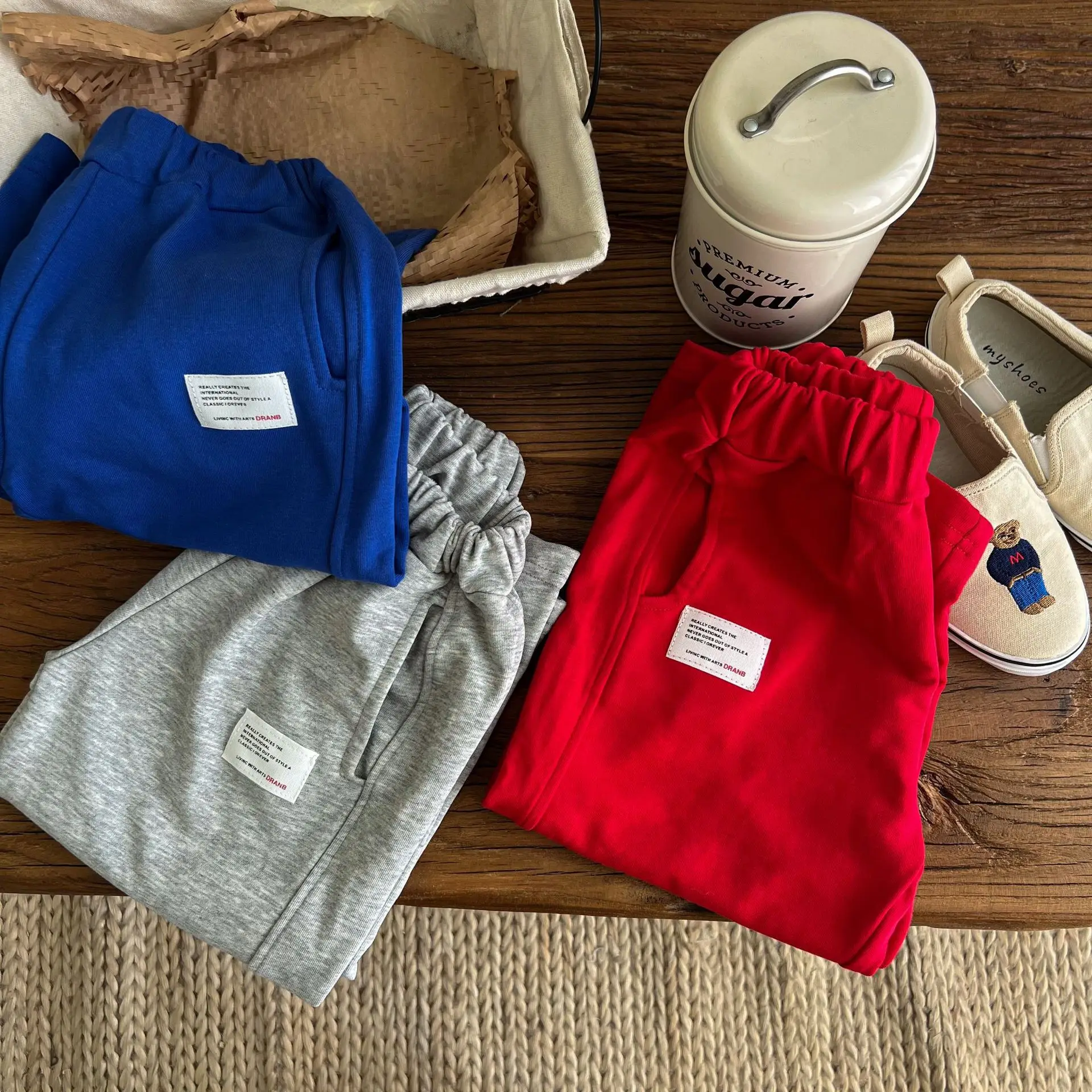 

Children Solid Color Pants 2023 Spring and Autumn New Fashionable Korean Style Sweatpants Boys and Girls Casual Wide Leg Pants