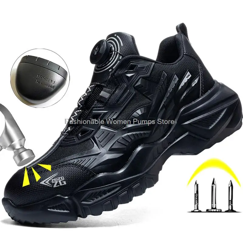 

Модные защитные ботинки с вращающейся кнопкой, мужские защитные ботинки со стальным носком и защитой от ударов, рабочие защитные ботинки из кевлара, дышащие кроссовки