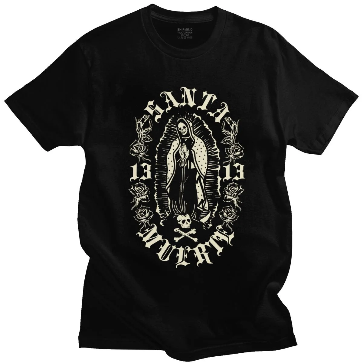 

Gothic Santa Muerte 13 T Shirts Men 100% Cotton Lady of Holy Death T-shirt Skull Tee Short Sleeve Streetwear HarajukuTshirt