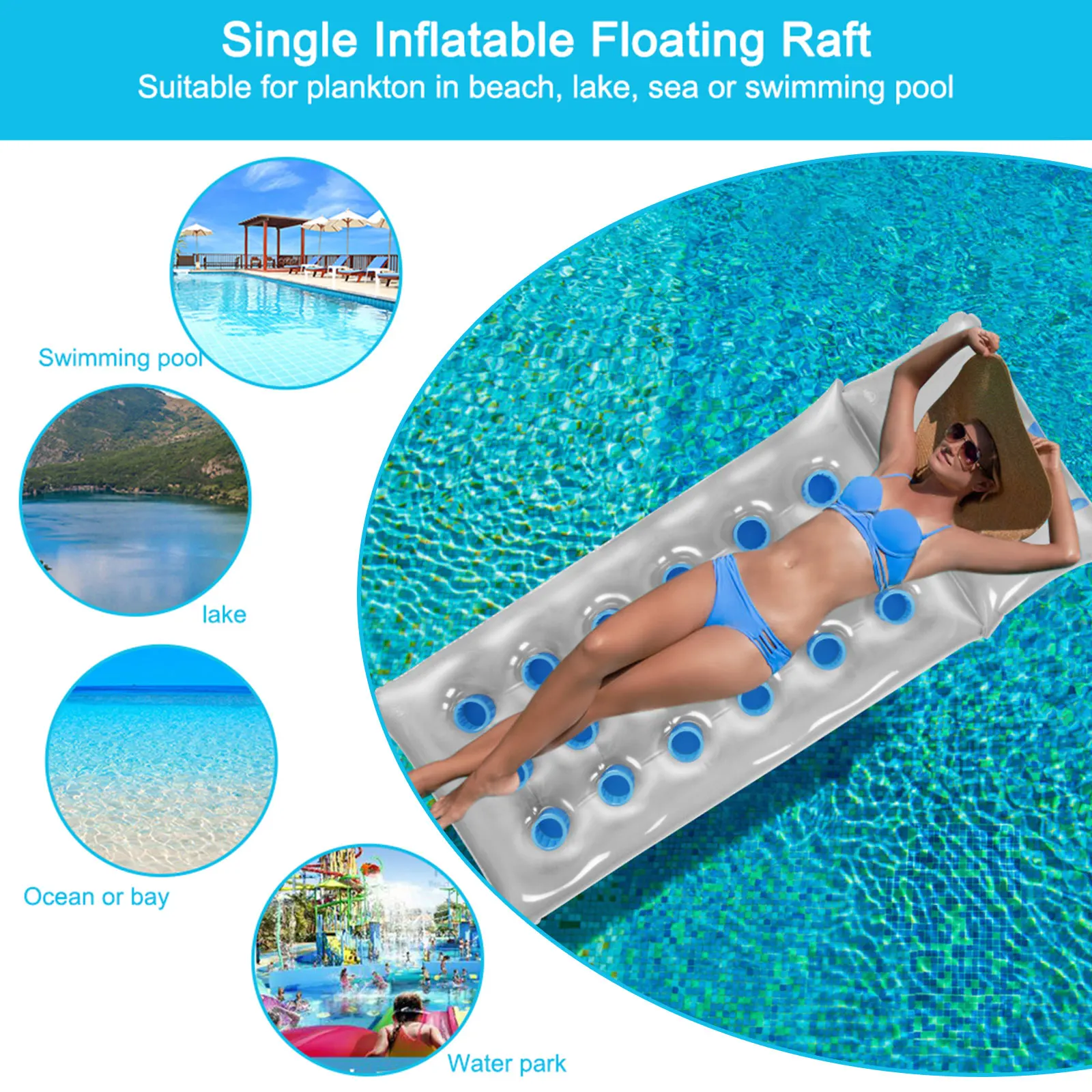 

Inflatable Pool Lounge with Cup Holes Water Relax Bed with Pillow Lounger Float Relax Floating Chair Air Bed Pool Party Games