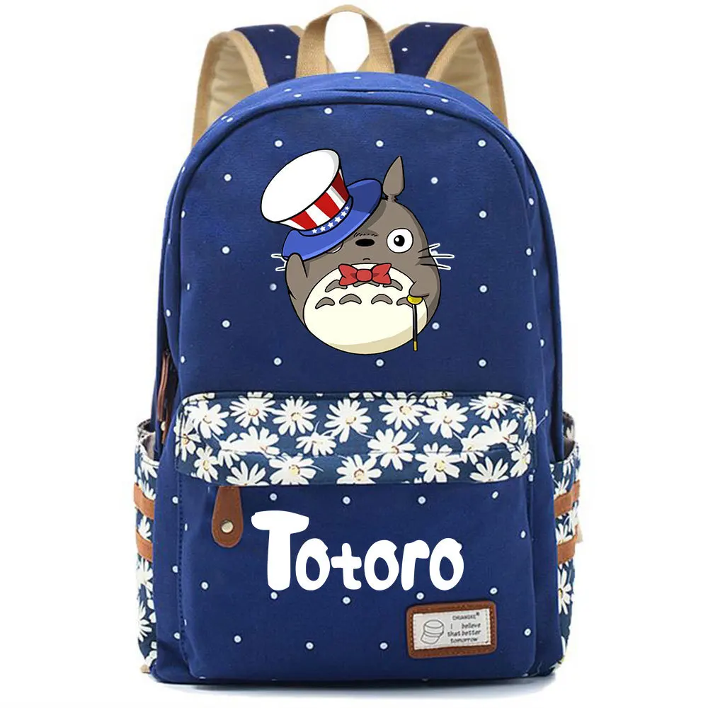 

Anime Totoro Casual Backpack Canvas Student Schoolbag Teenger Packsack High Quality Knapsack Dark Blue Unisex Travel Laptop Bag