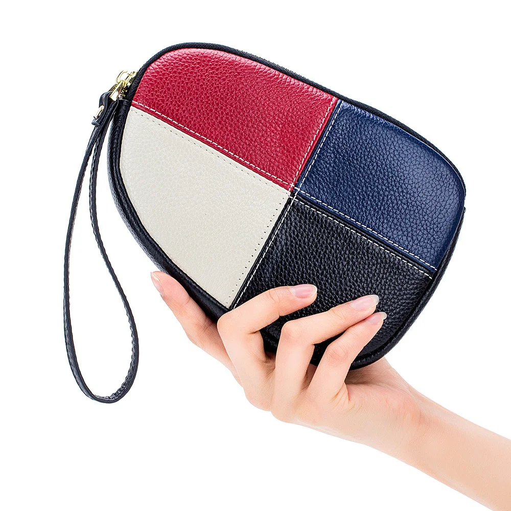 

Genuine Leather Women Panelled Clutch Bag Patchwork Zipper Long Wallet Colorful Coin Purse Luxury Wristle Money Bags Card Holder