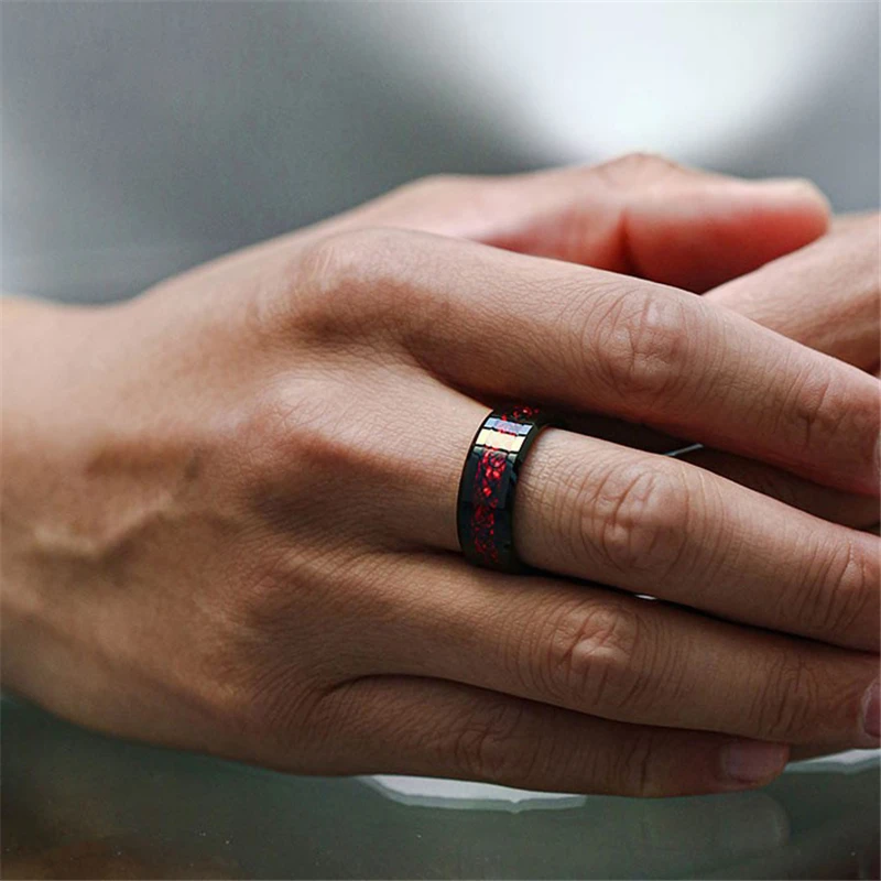 Marquise Red Crystal Mothers Day Gift Couple Rings Dragon Pattern Man Stainless Steel Jewelry Wedding Bands Black Love Ring New images - 6